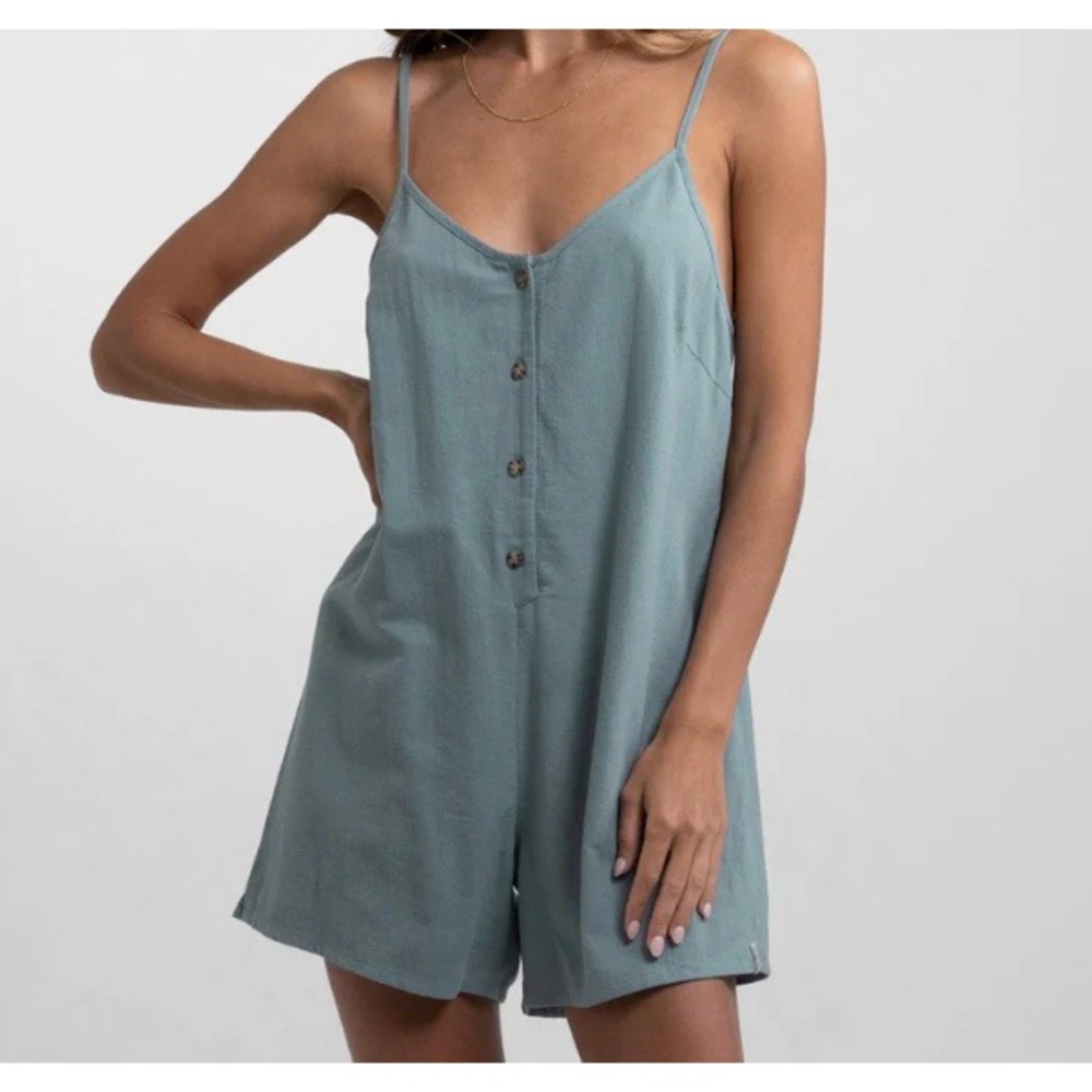 Rhythm Classics Womens Seafoam Green Linen Blend Button Front Romper Size L - Picture 1 of 7